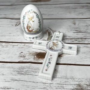 Precious Moments Easter 1993 Set Cross and Egg Decor